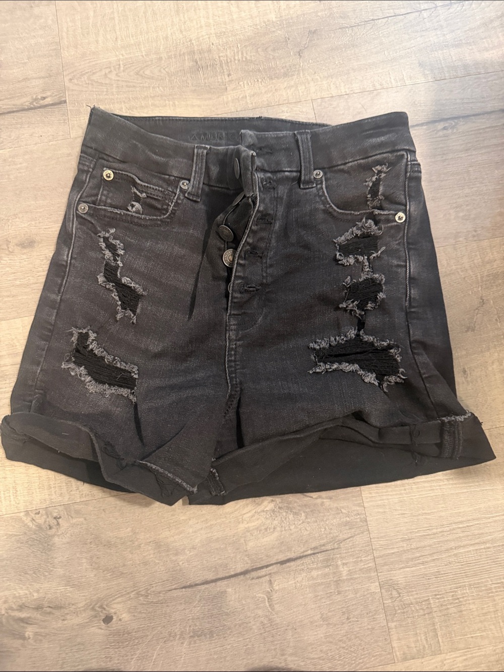 American Eagle Outfitters Black Distressed Rolled Hem Jean Shorts